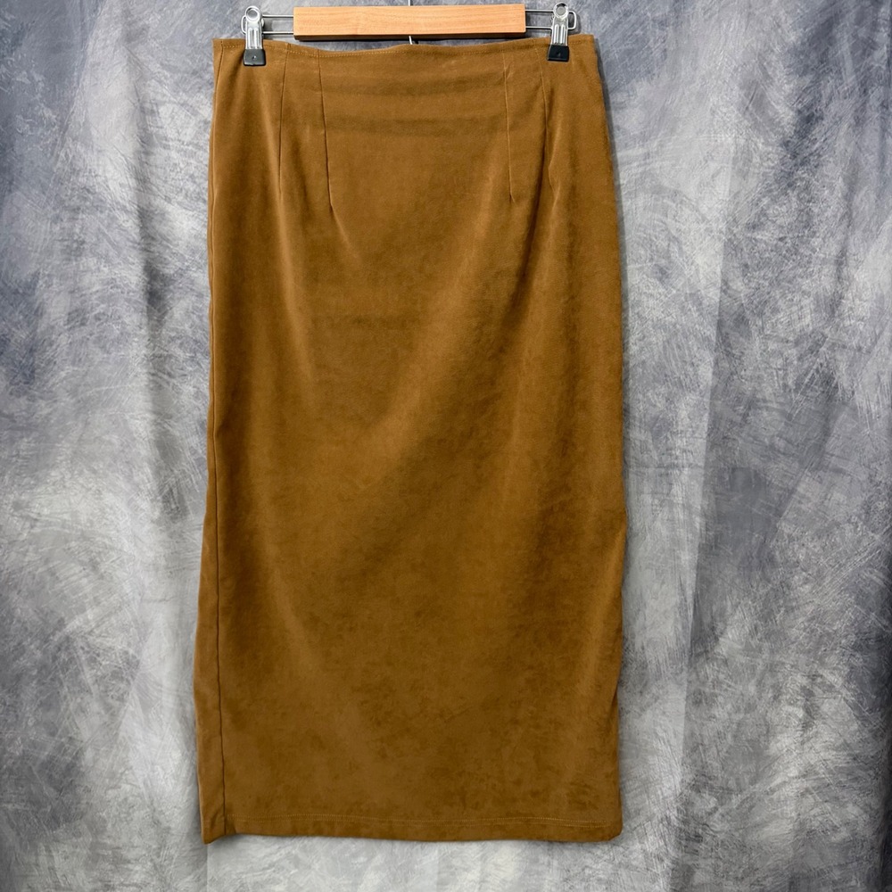 Rue21 Brown Faux Suede Column Maxi Skirt Size 7/8 Back Slit Western Fall